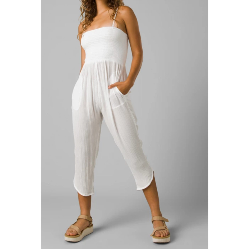 NEW PRANA WHITE FERNIE SMOCKED JUMPSUIT PANTS ROMPER 1973221 SIZE XS